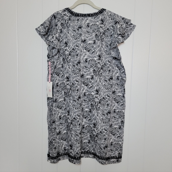 NWT Vineyard Vines Linear Palms Tunic Dress 100% Linen Black White Tassel Tie LG - Picture 10 of 16